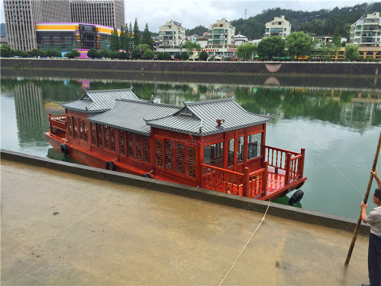 景区12米画舫船 仿古木船 电动旅游船 水库观光木船