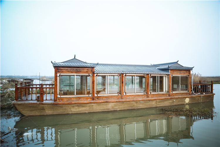 湖面14米商务游船 电动画舫船 木质观景船 水上餐饮船