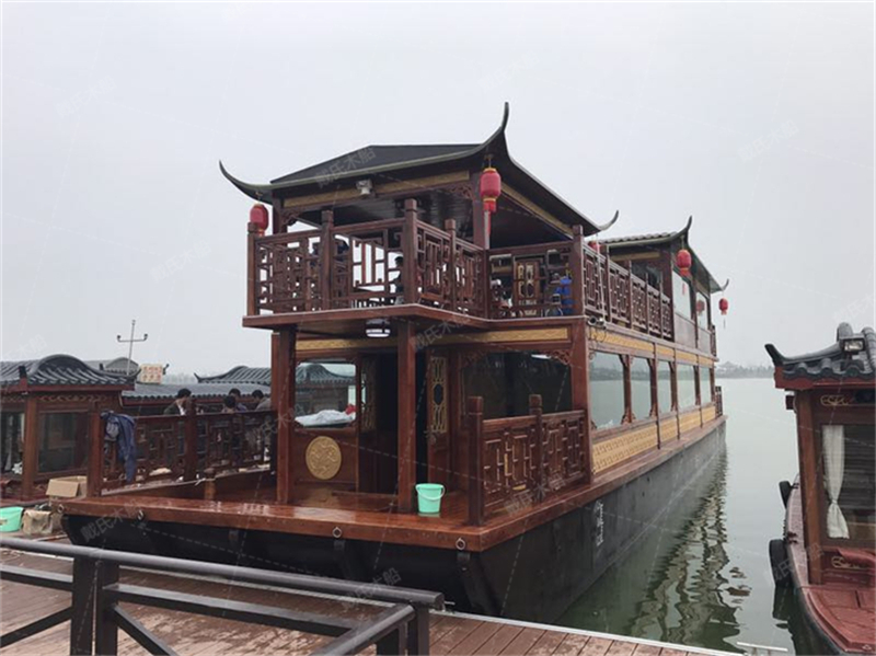 20米大型景区商务游船 豪华画舫木船 双层仿古木船 水上电动观景船 餐饮船