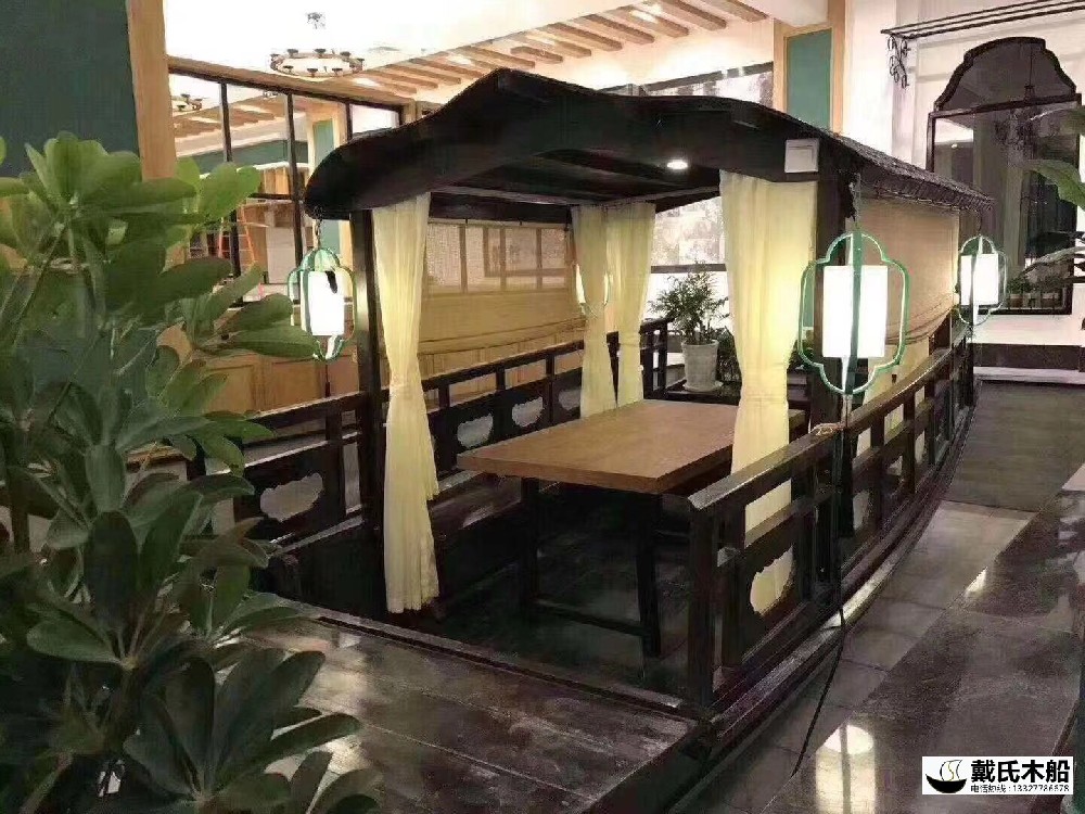 5米室内餐饮船 仿古餐饮船 特色餐厅船 桂满陇水上木头船