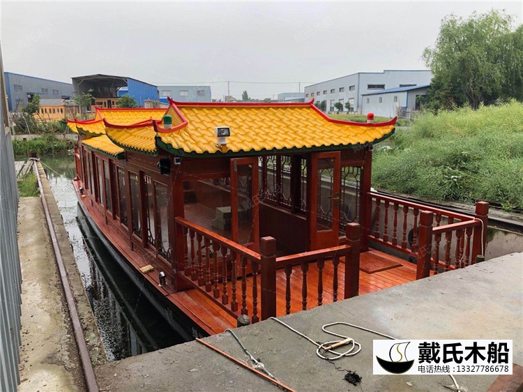 12米木质画舫船 金色景区观光旅游船 电动画舫